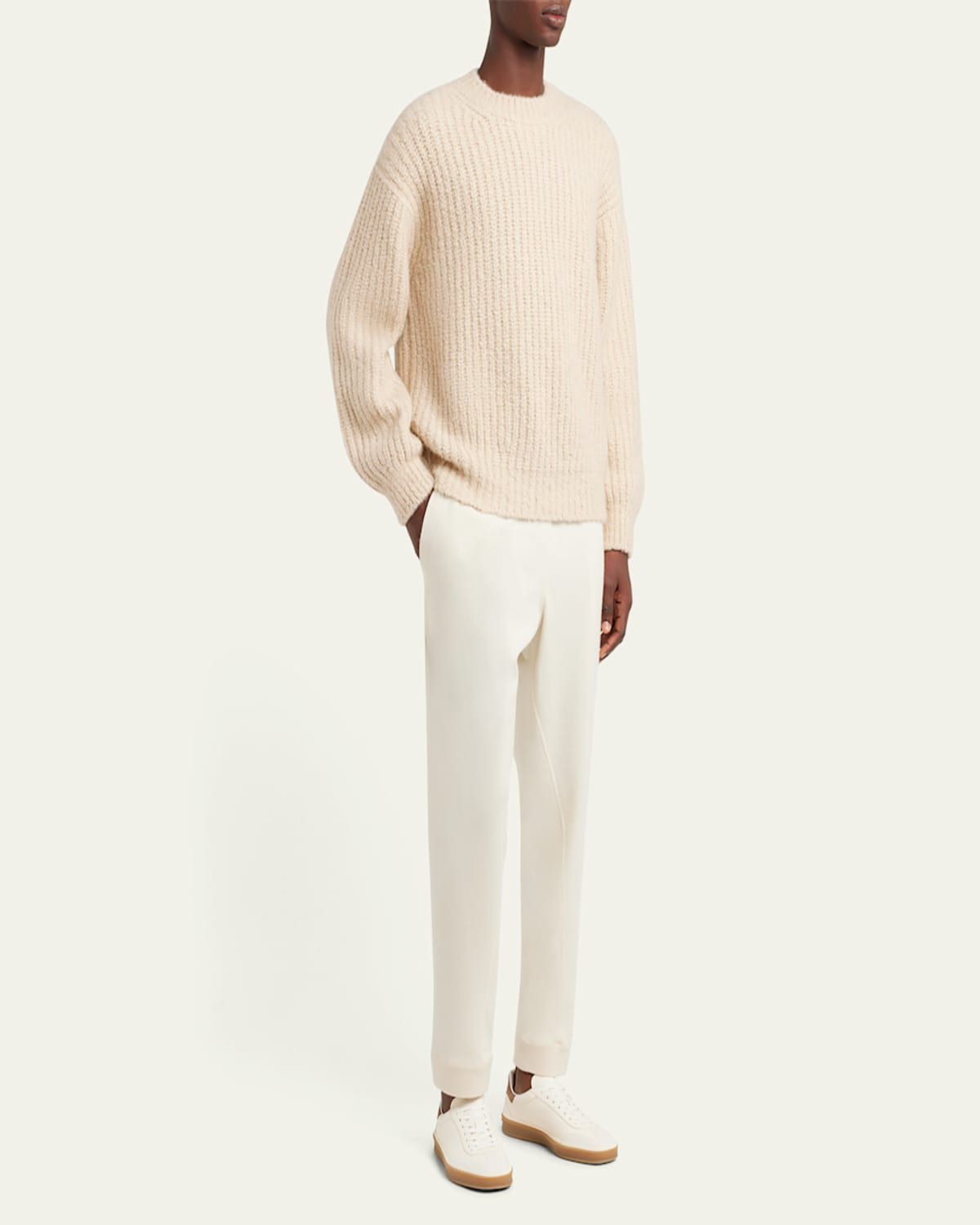 Textured ecru knit with tonal trousers